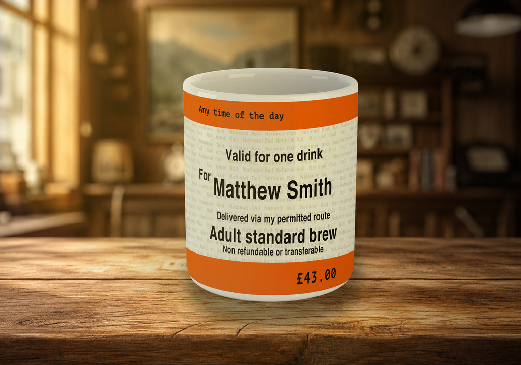 Novelty Rail Ticket 11oz Mug (Personalised)