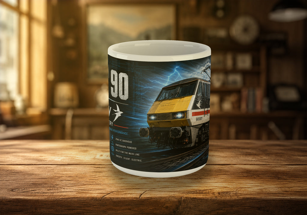 Class 90 90001 InterCity Original Livery 11oz Mug | British Electric Railway Train Mug