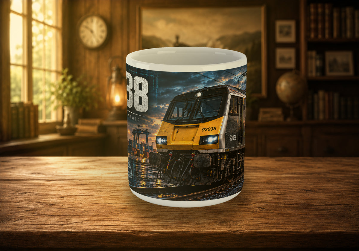 Class 92 92038 Electric Freight Locomotive 11oz Mug | Railway Train Mug
