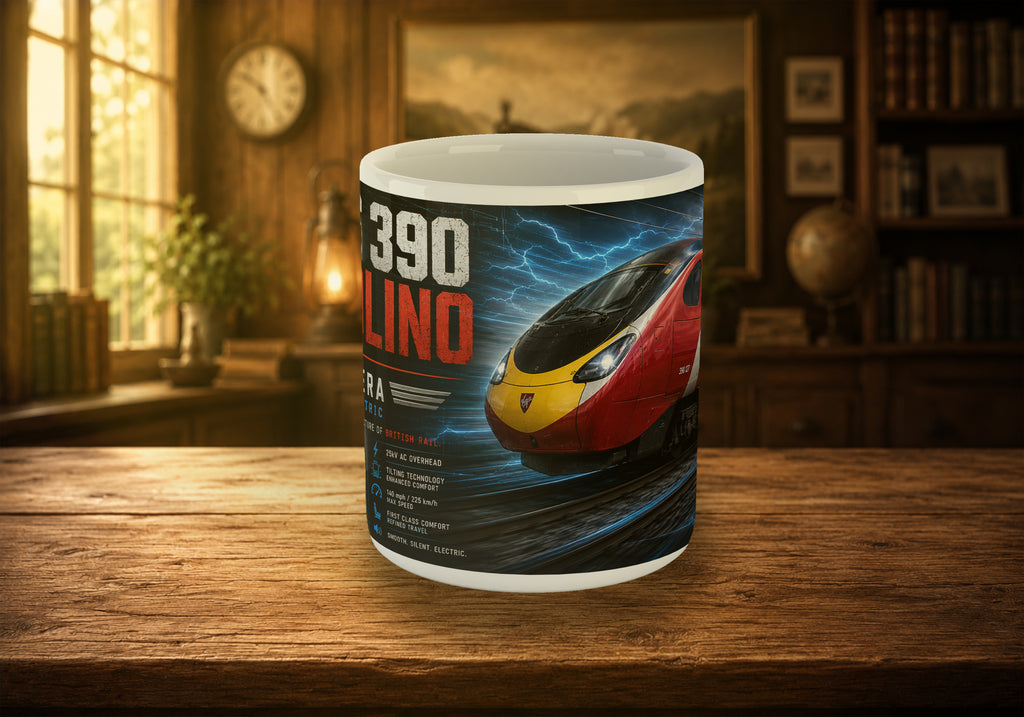 Class 390 Pendolino Virgin Era 11oz Mug | British Electric Tilting Train Mug