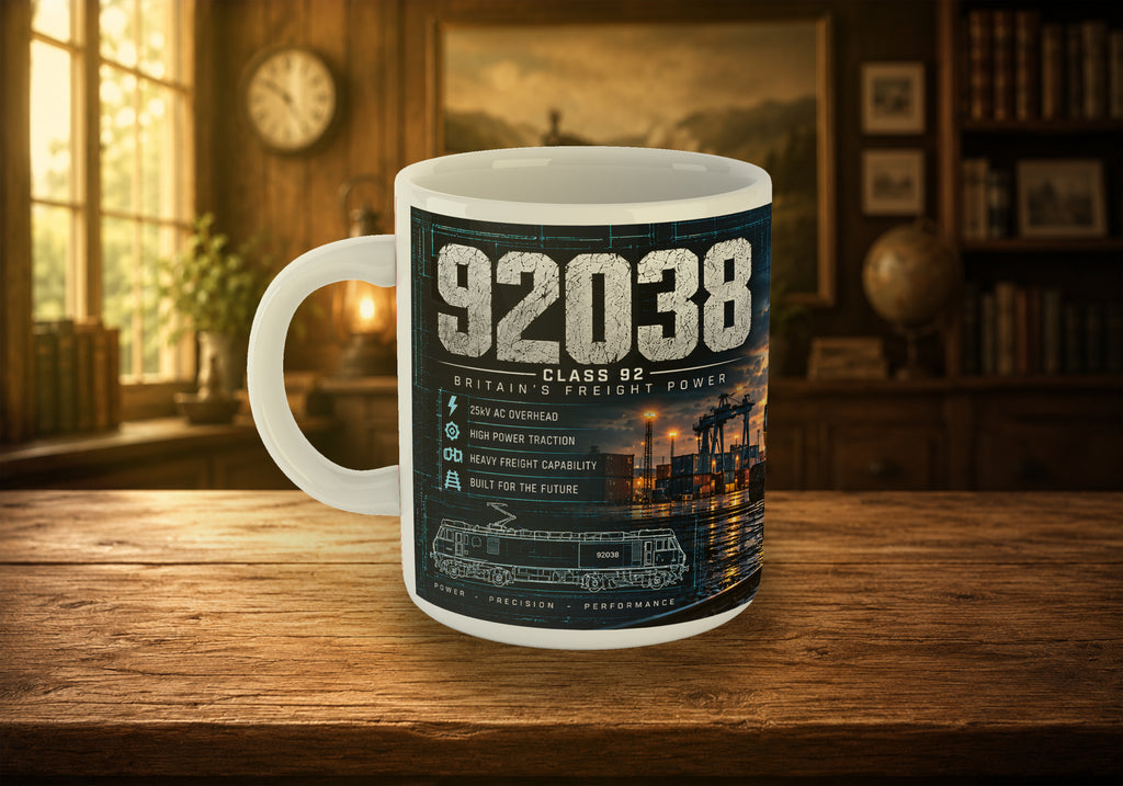 Class 92 92038 Electric Freight Locomotive 11oz Mug | Railway Train Mug