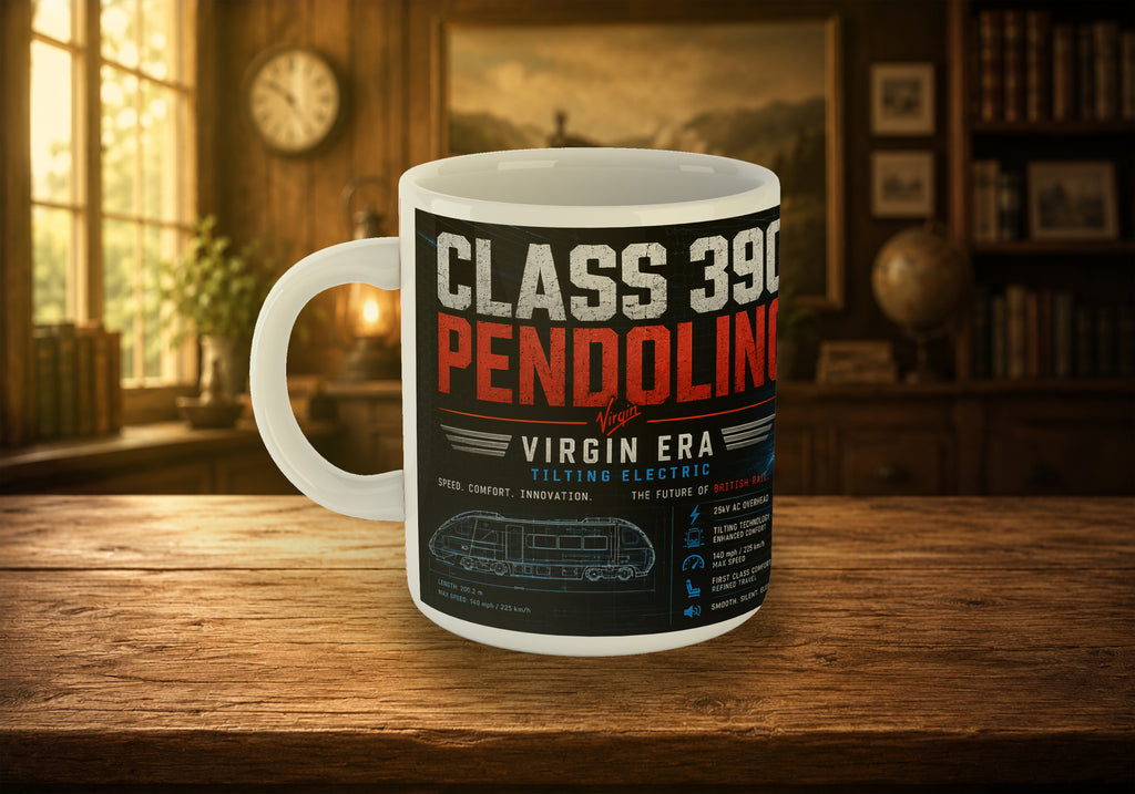 Class 390 Pendolino Virgin Era 11oz Mug | British Electric Tilting Train Mug