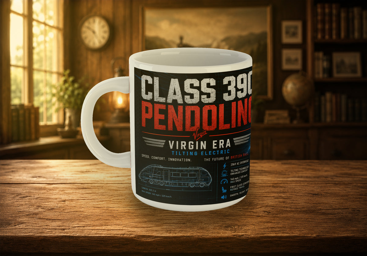 Class 390 Pendolino Virgin Era 11oz Mug | British Electric Tilting Train Mug