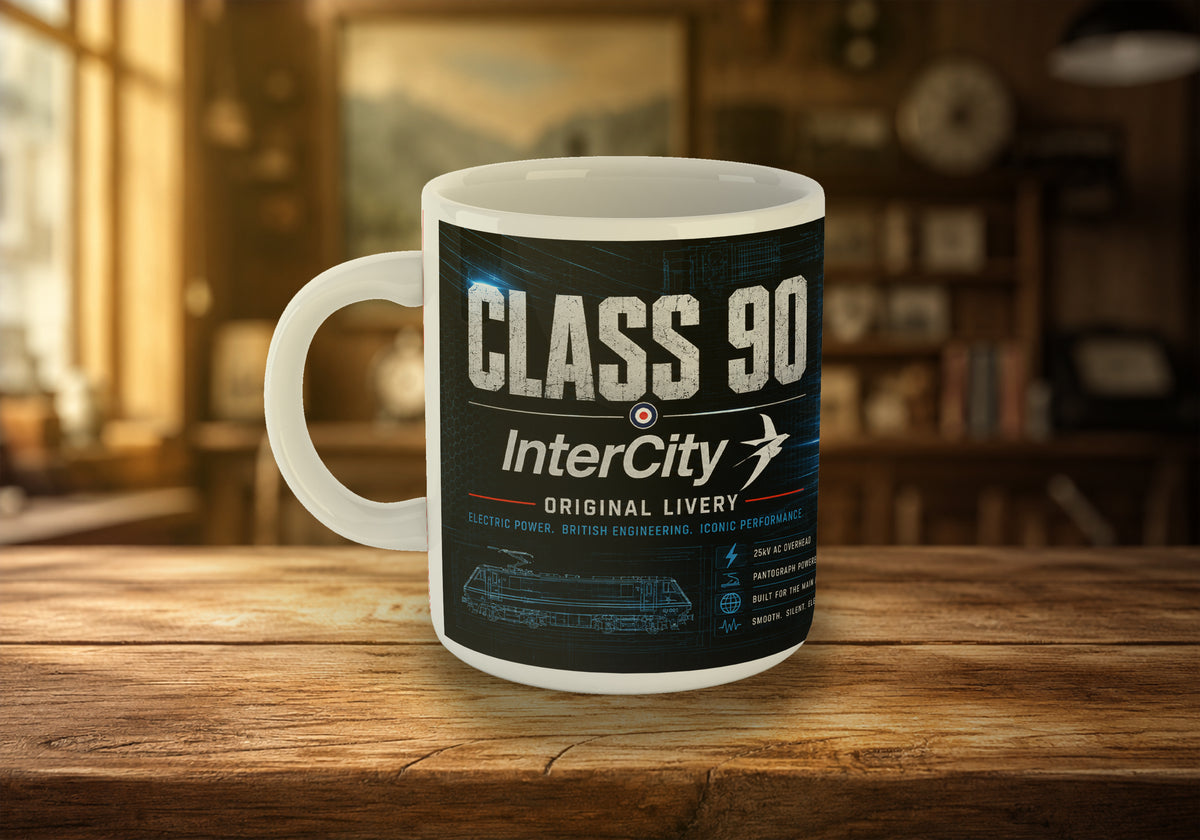 Class 90 90001 InterCity Original Livery 11oz Mug | British Electric Railway Train Mug