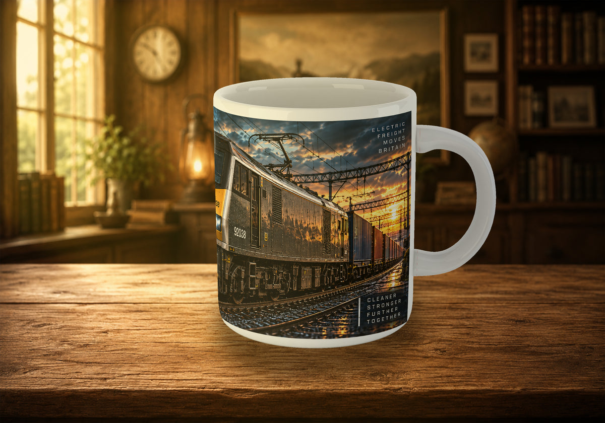 Class 92 92038 Electric Freight Locomotive 11oz Mug | Railway Train Mug