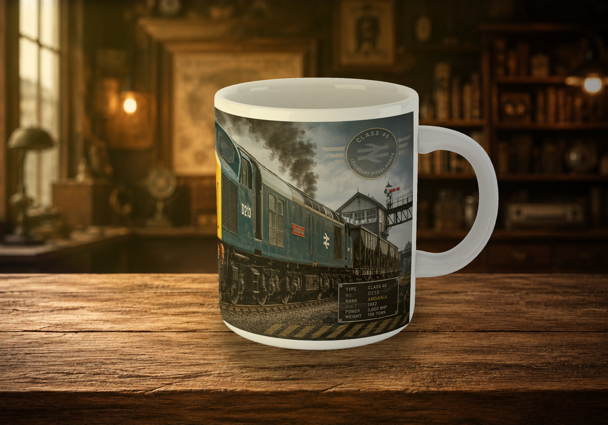 D213 Andania Class 40 11oz Mug | British Rail Heritage Diesel Locomotive Mug